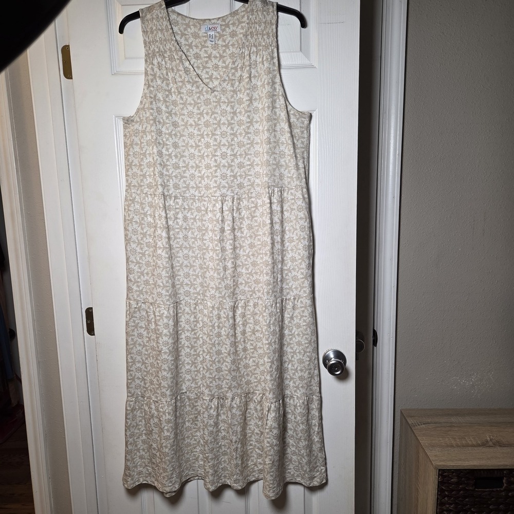 d & co. sz 1X geo tiered maxi swing sundress‎ cotton/rayon/linen casual Coastal